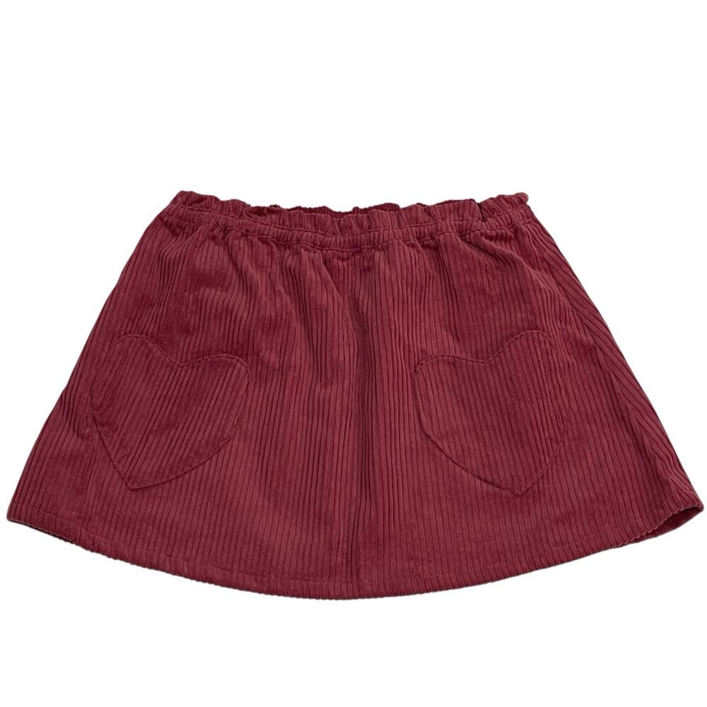 Girls Corduroy Mini Skirt Heart Pockets Size 7/8 Raspberry Red Valentines Day